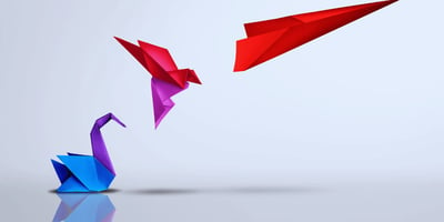 origami swan transforms into hummingbird then paper airplane